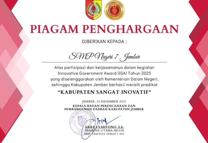
 SMP Negeri 7 Jember Raih Apresiasi dalam IGA 2025, Kepala Sekolah Tegaskan Komitmen Inovasi Berkelanjutan