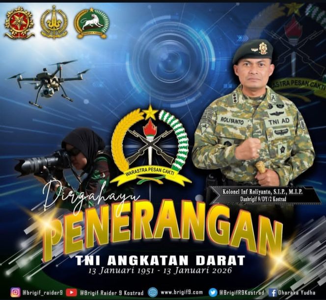 
 Danbrigif 9/DY/2 Kostrad mengucapkan Dirgahayu Penerangan TNI Angkatan Darat Peringati Hari Ulang Tahun ke-75